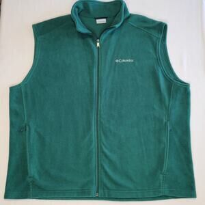 COLUMBIA Men's Full Zip Fleece Vest Pockets Green sz XXL
